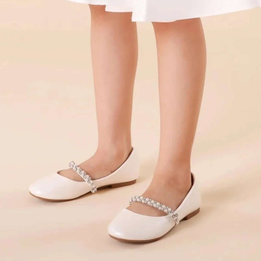 DREAM PAIRS Little Kid Mary Jane Ballerina Flat Shoes Pearl & Rhinestone Size 13